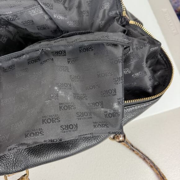 Michael Kors Hamilton Weekender Large Travel Bag Black Leather Python Handles - Picture 10 of 16